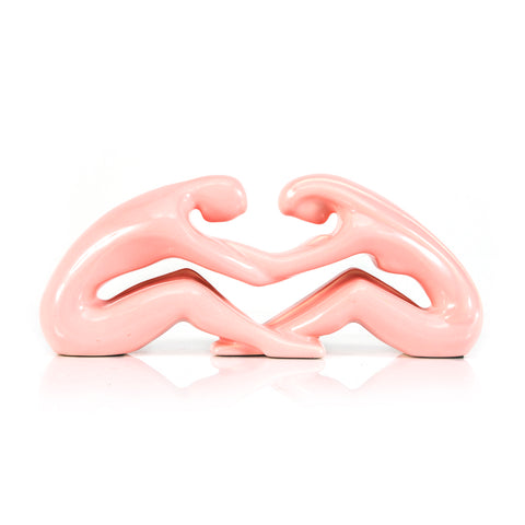 Pink Ceramic Embracing Figures Sculpture