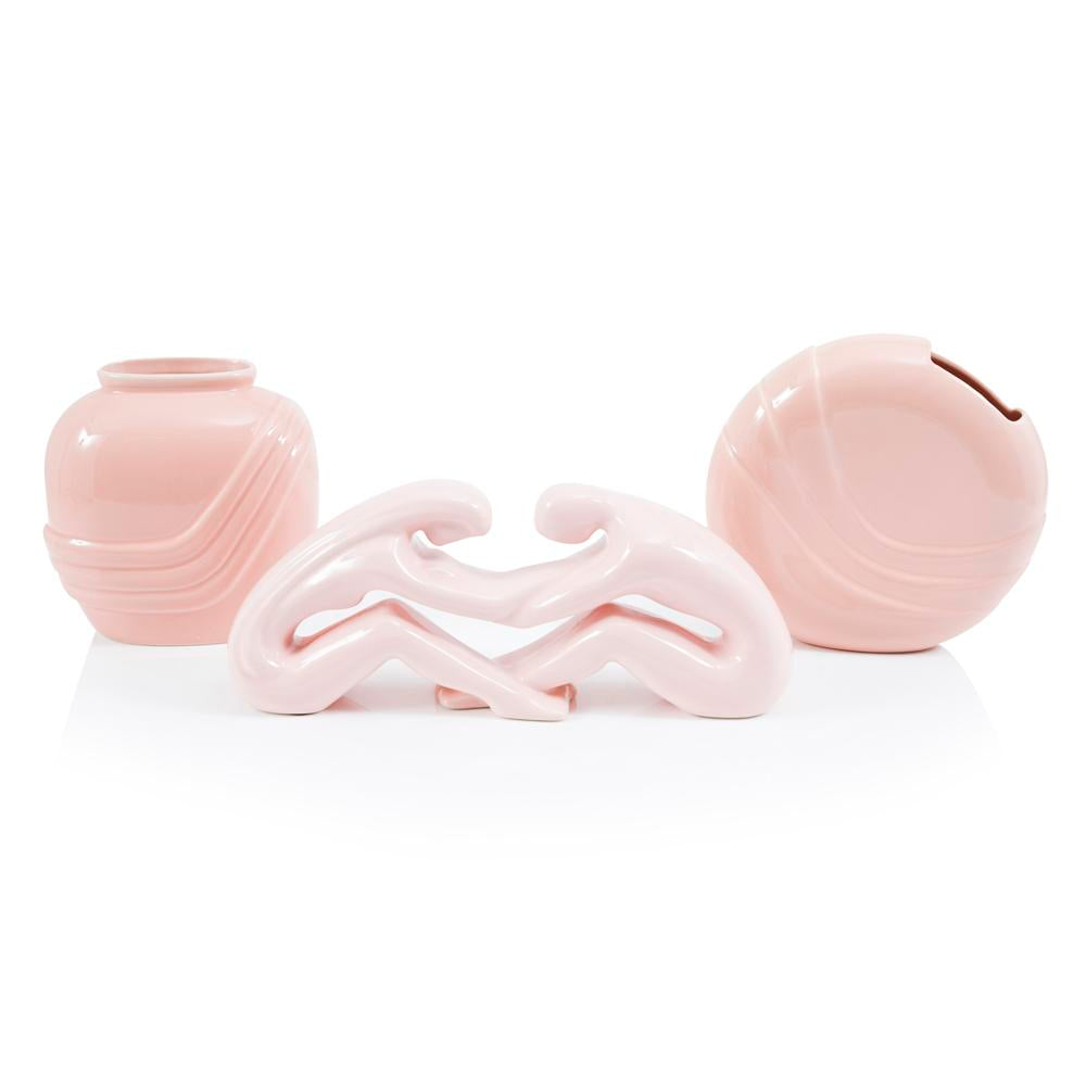 Pink Ceramic Embracing Figures Sculpture