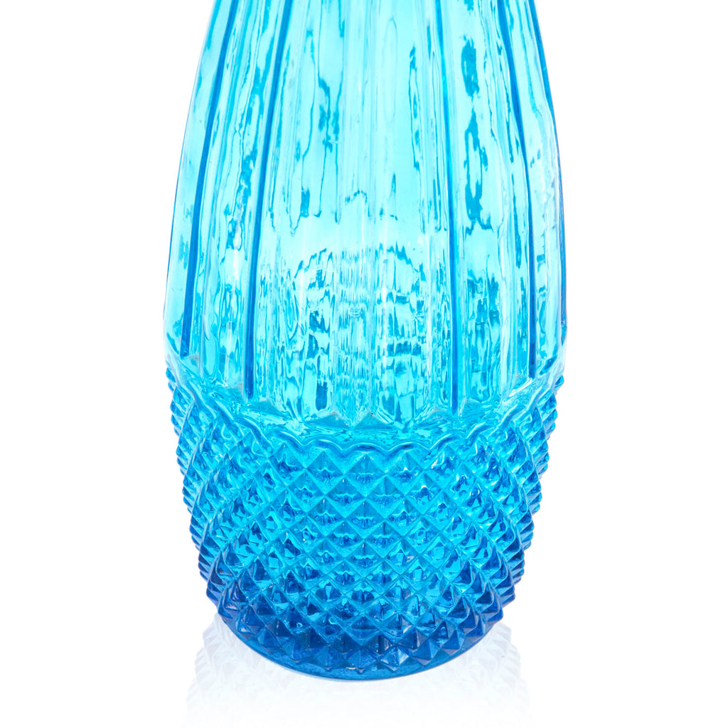 Blue Cut Glass Teardrop Vase with Stopper