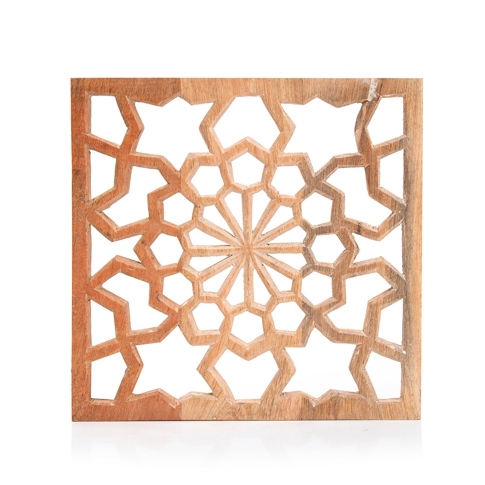 Carved Wood Snowflake Square Panel