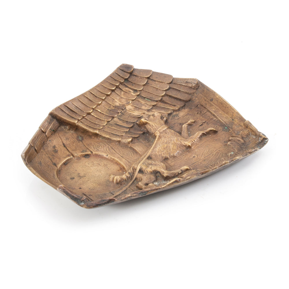 Bronze Dog On Leash Wood Tray (A+D)