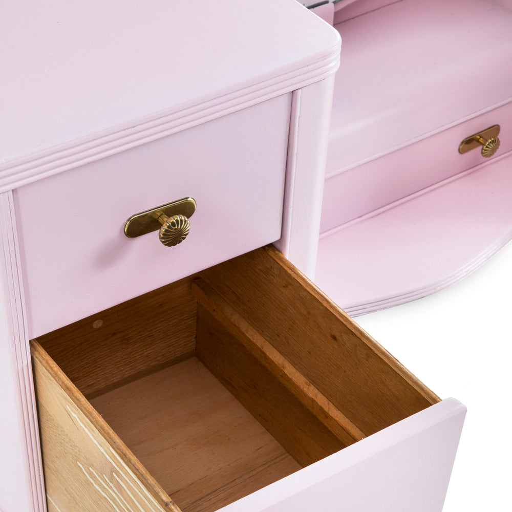 Pink Vanity Table with Large Round Mirror