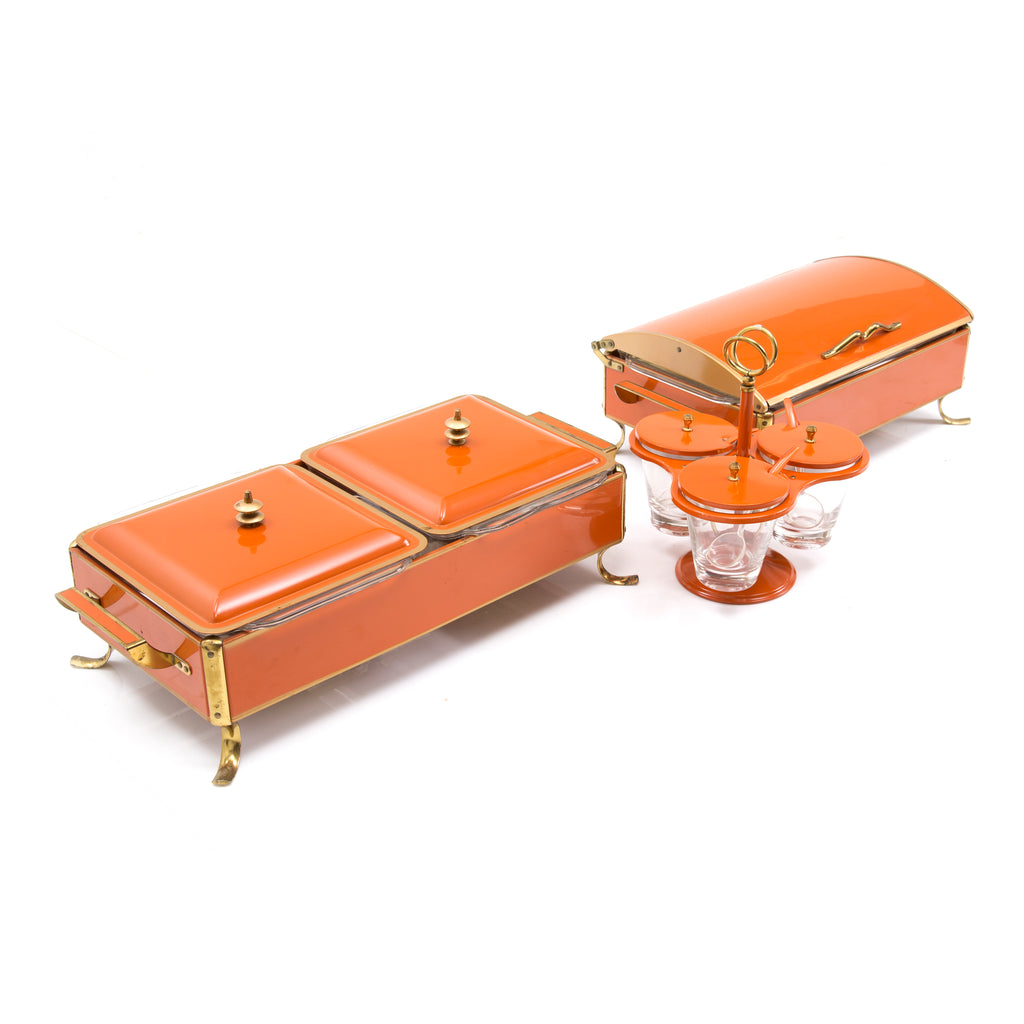 Orange + Brass Double Lid Chafing Dish