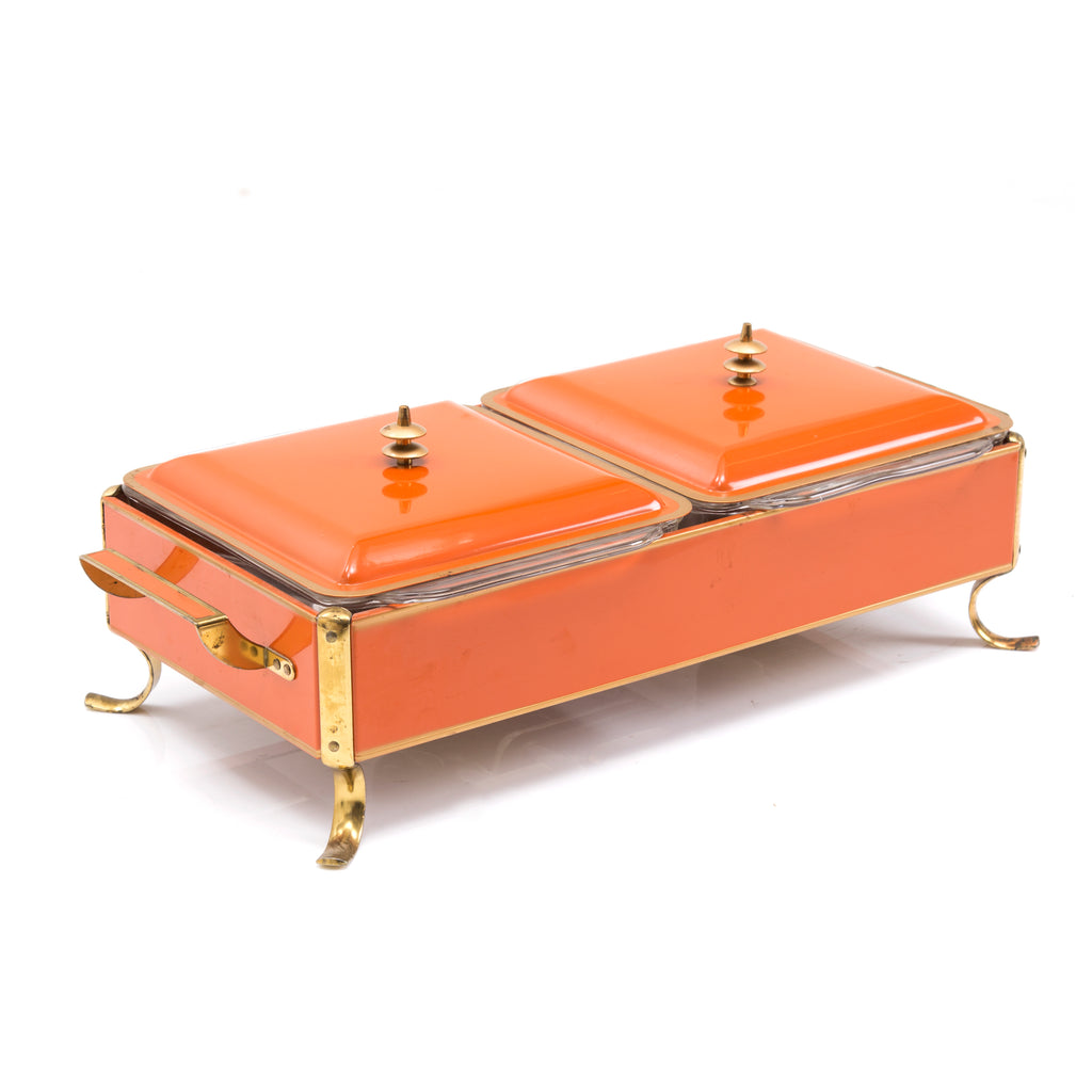 Orange + Brass Double Lid Chafing Dish