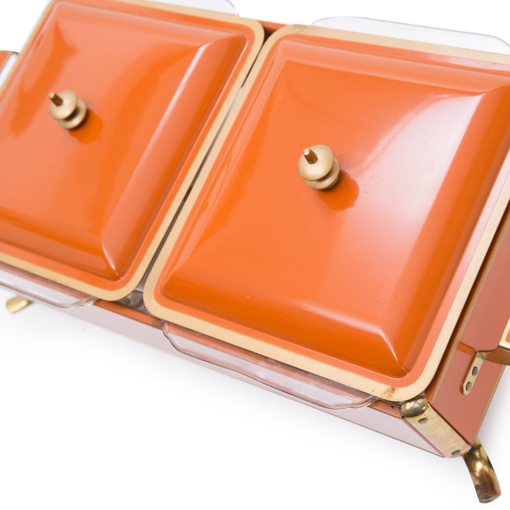 Orange + Brass Double Lid Chafing Dish