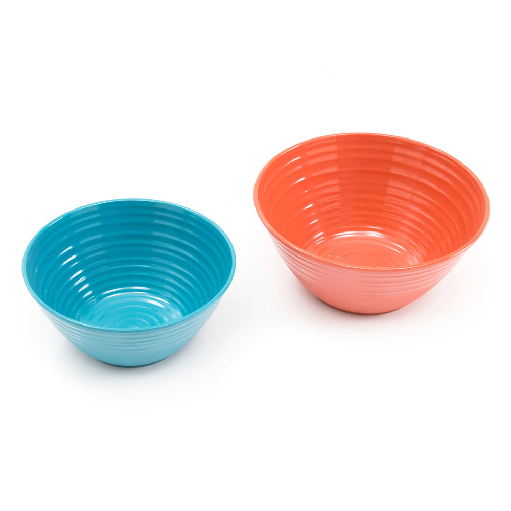 Ribbed Blue and Orange Bowl Set of 2