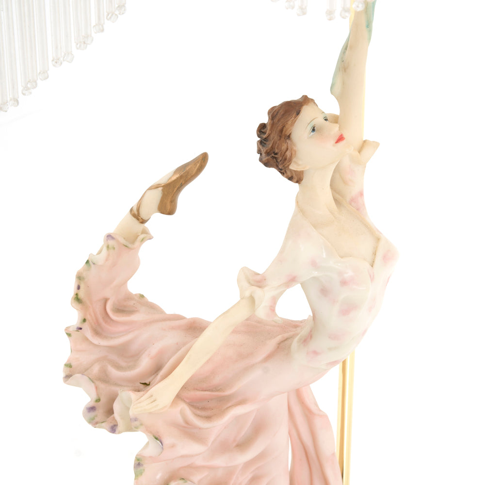 Pink Ballet Dancer Table Lamp w Pink Fabric Fringed Shade