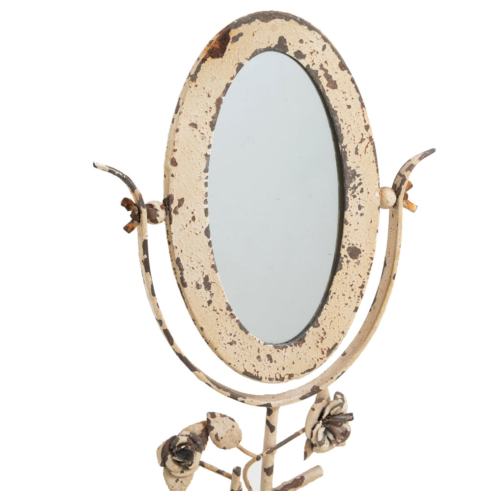 White Cream Weathered Iron Tabletop Mirror