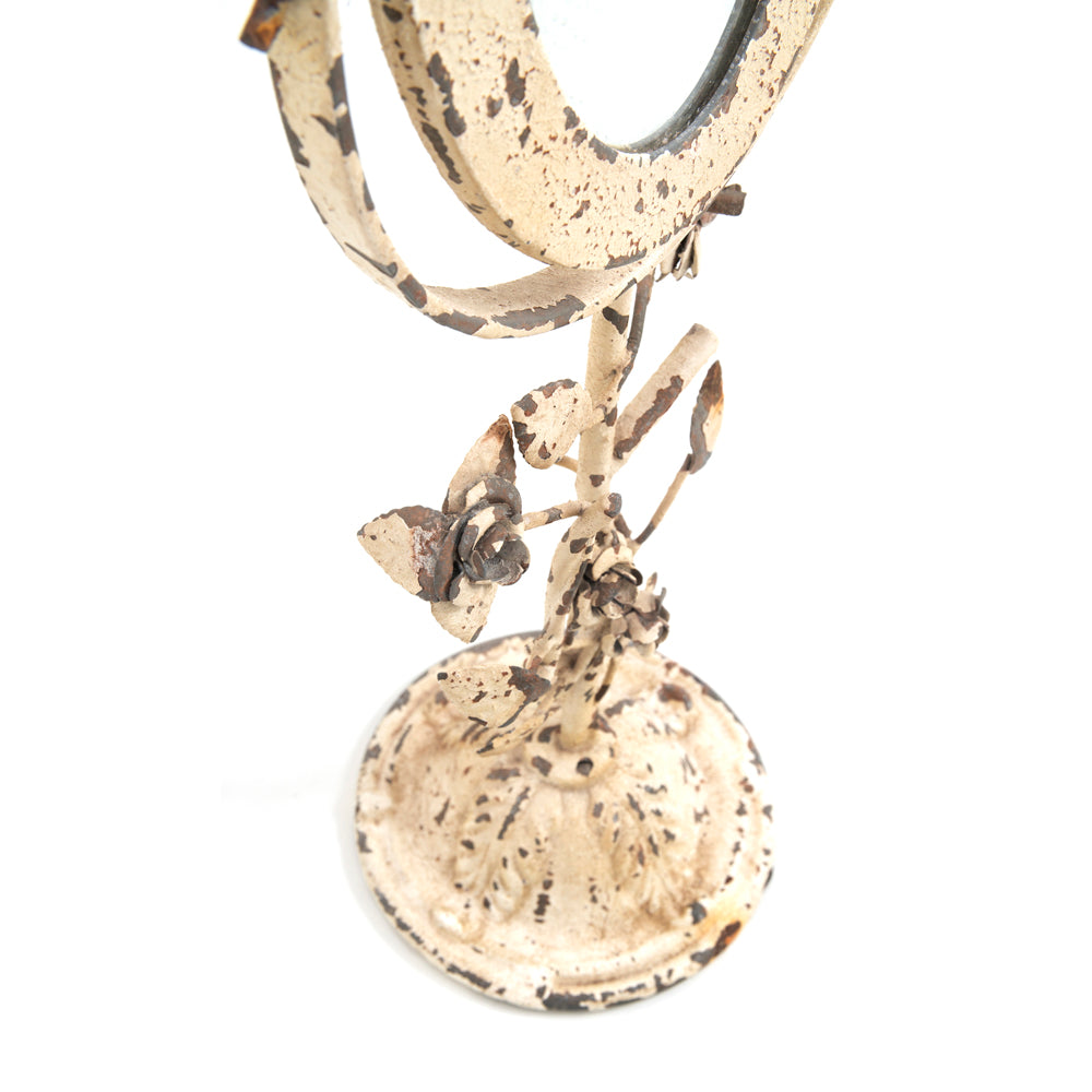 White Cream Weathered Iron Tabletop Mirror