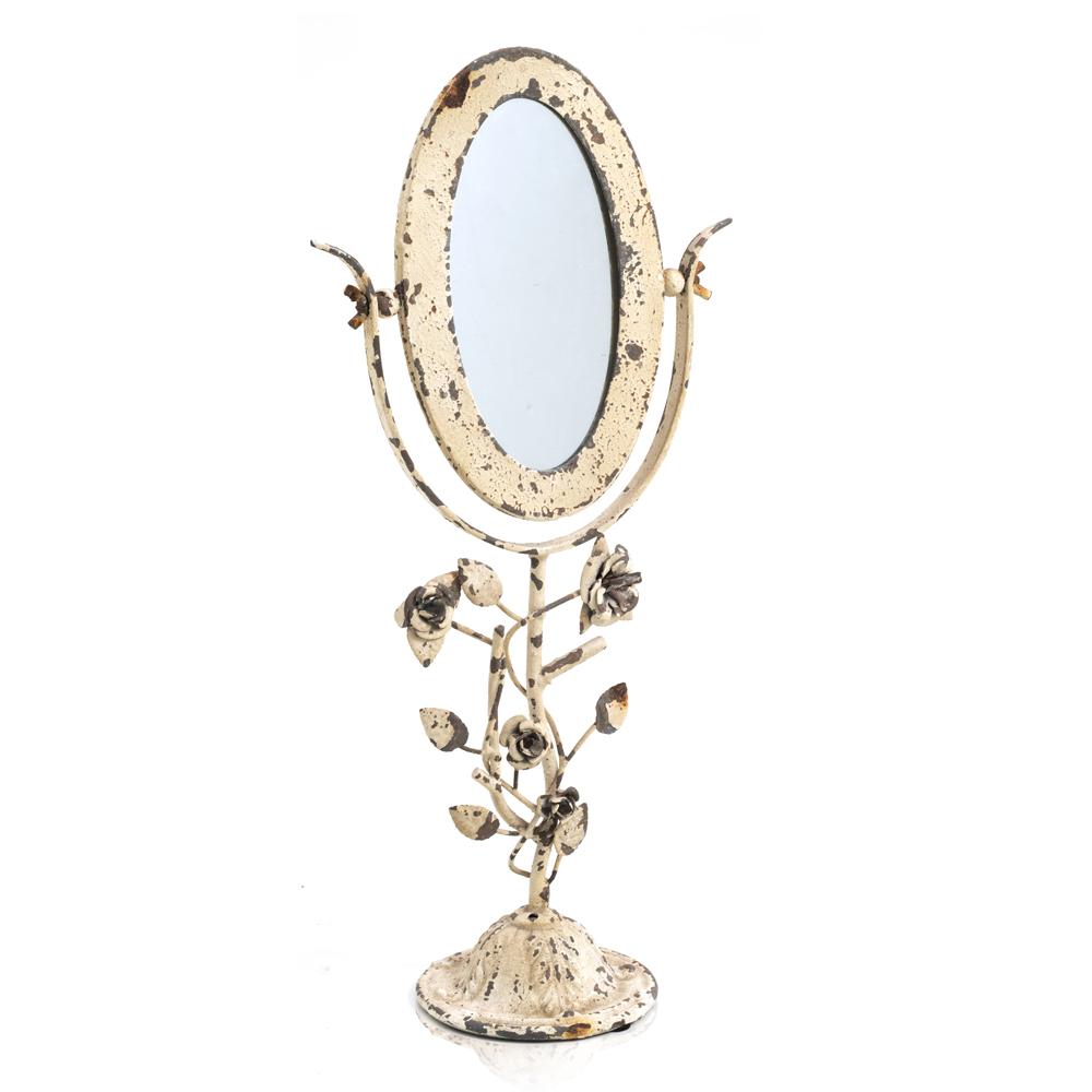 White Cream Weathered Iron Tabletop Mirror
