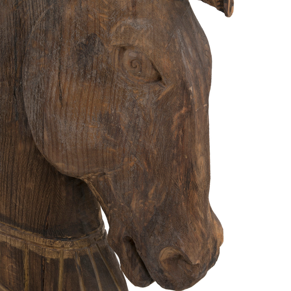 Wood Artisanal Horse Head Table Sculpture