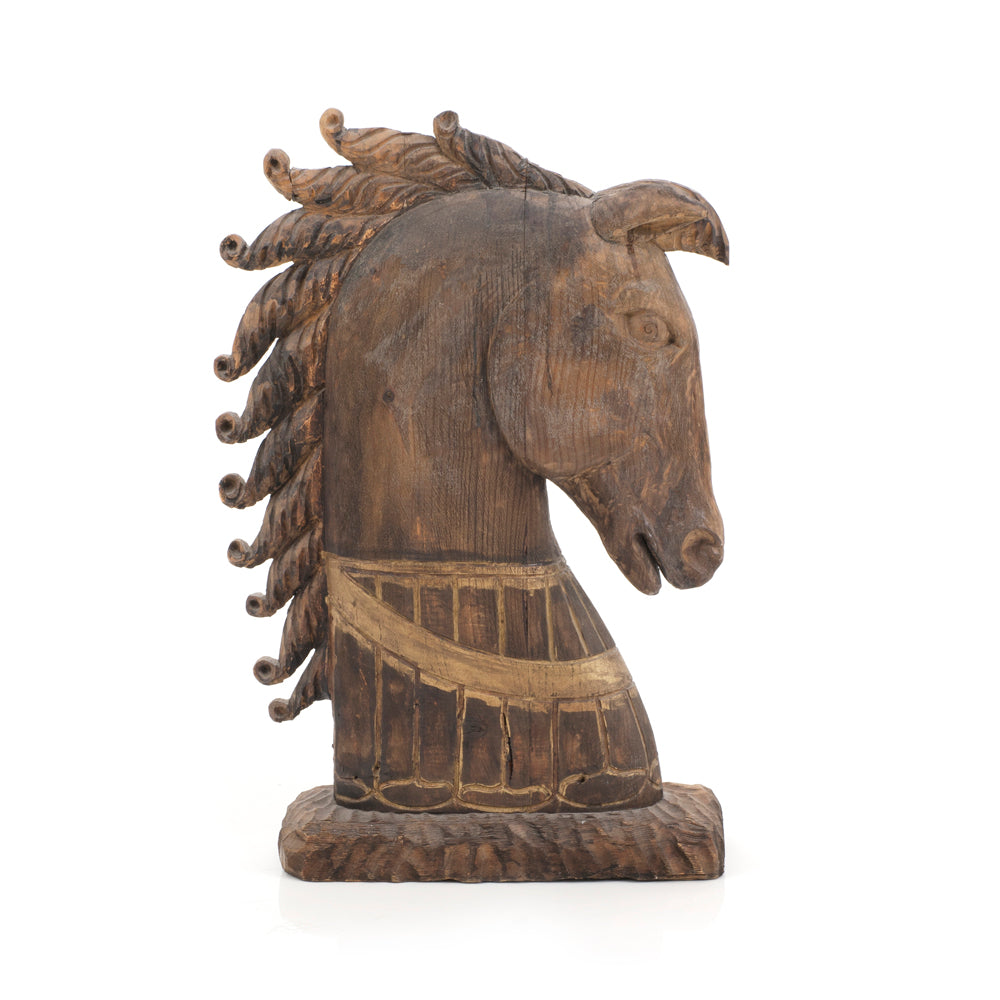 Wood Artisanal Horse Head Table Sculpture