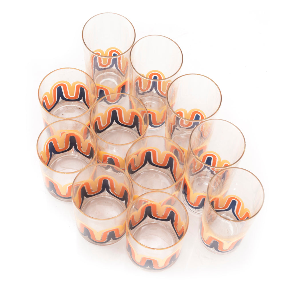 Orange 70's Waves Rocks & Highball Glass