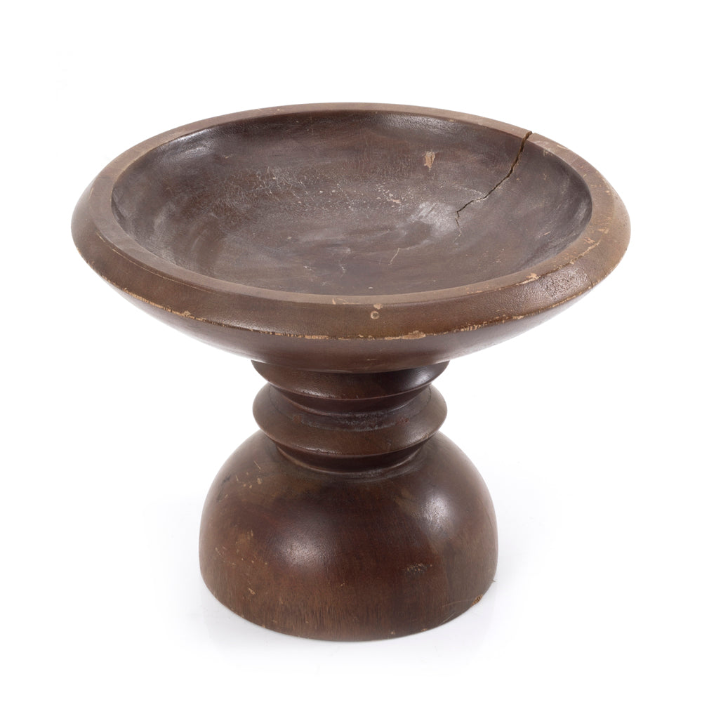 Turned Dark Wood Standing Bowl