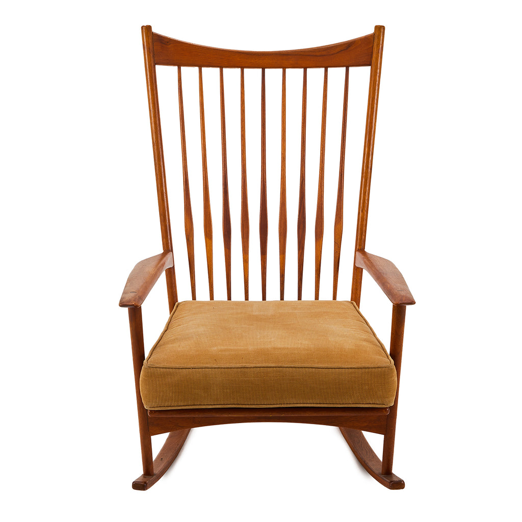 Wood & Tan Cushion Wegner Style Arm Rocker