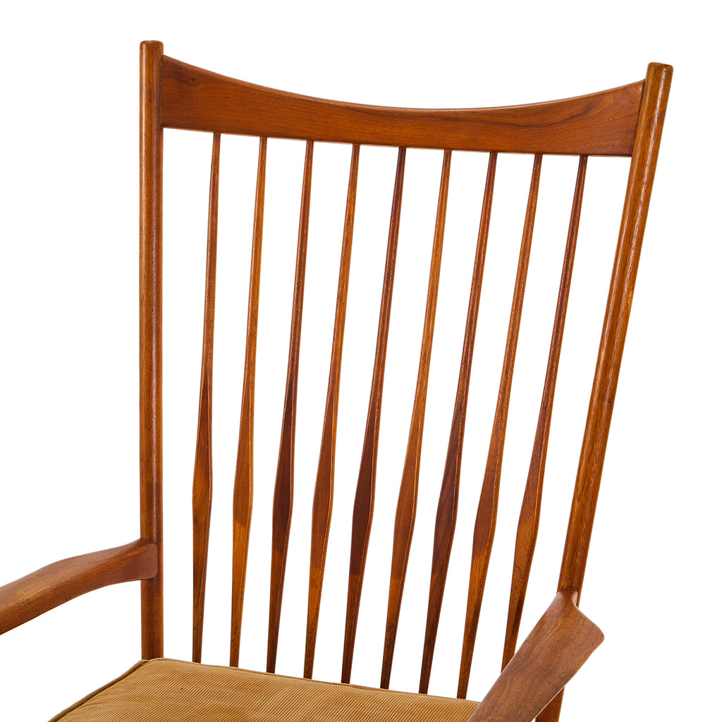 Wood & Tan Cushion Wegner Style Arm Rocker