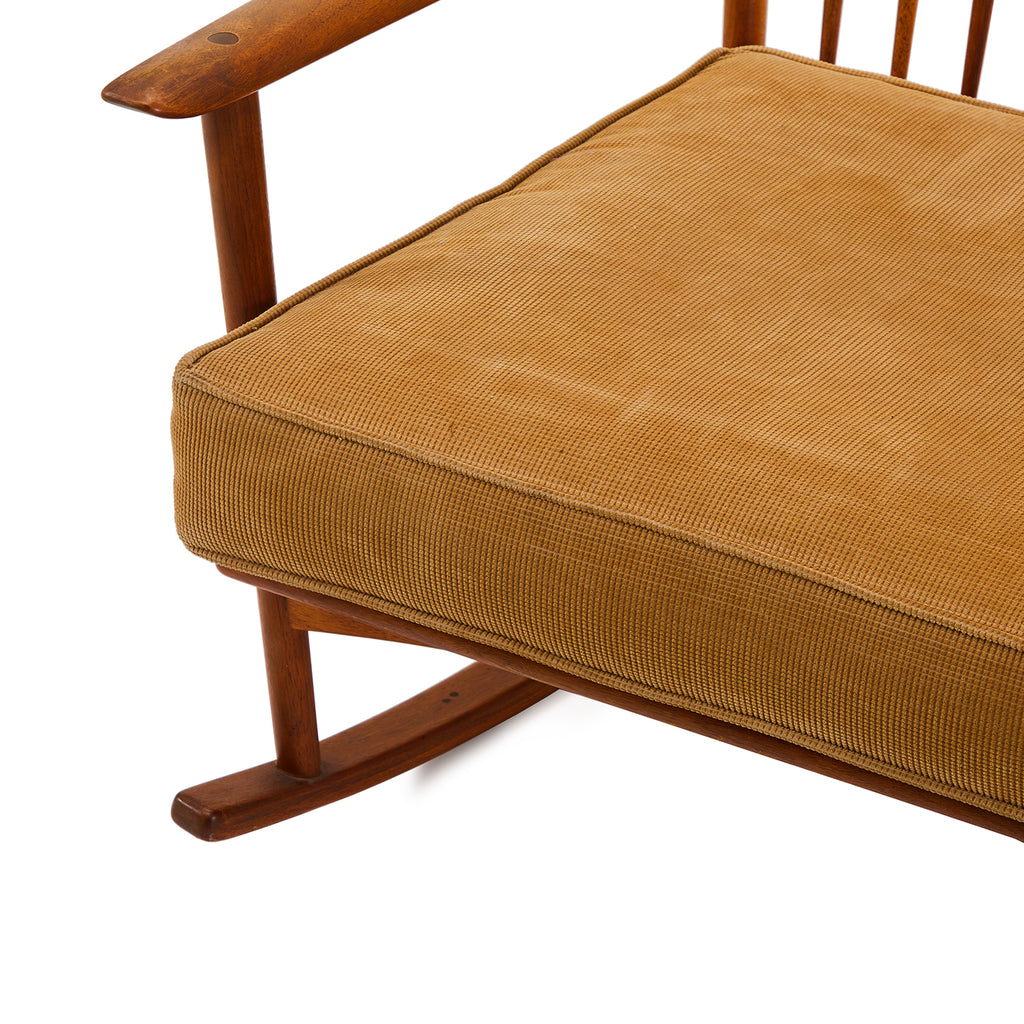 Wood & Tan Cushion Wegner Style Arm Rocker