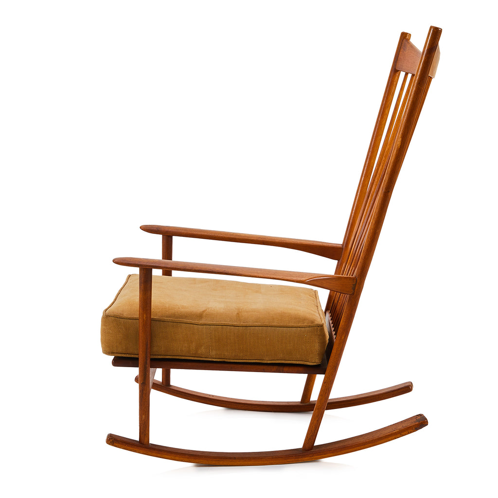 Wood & Tan Cushion Wegner Style Arm Rocker