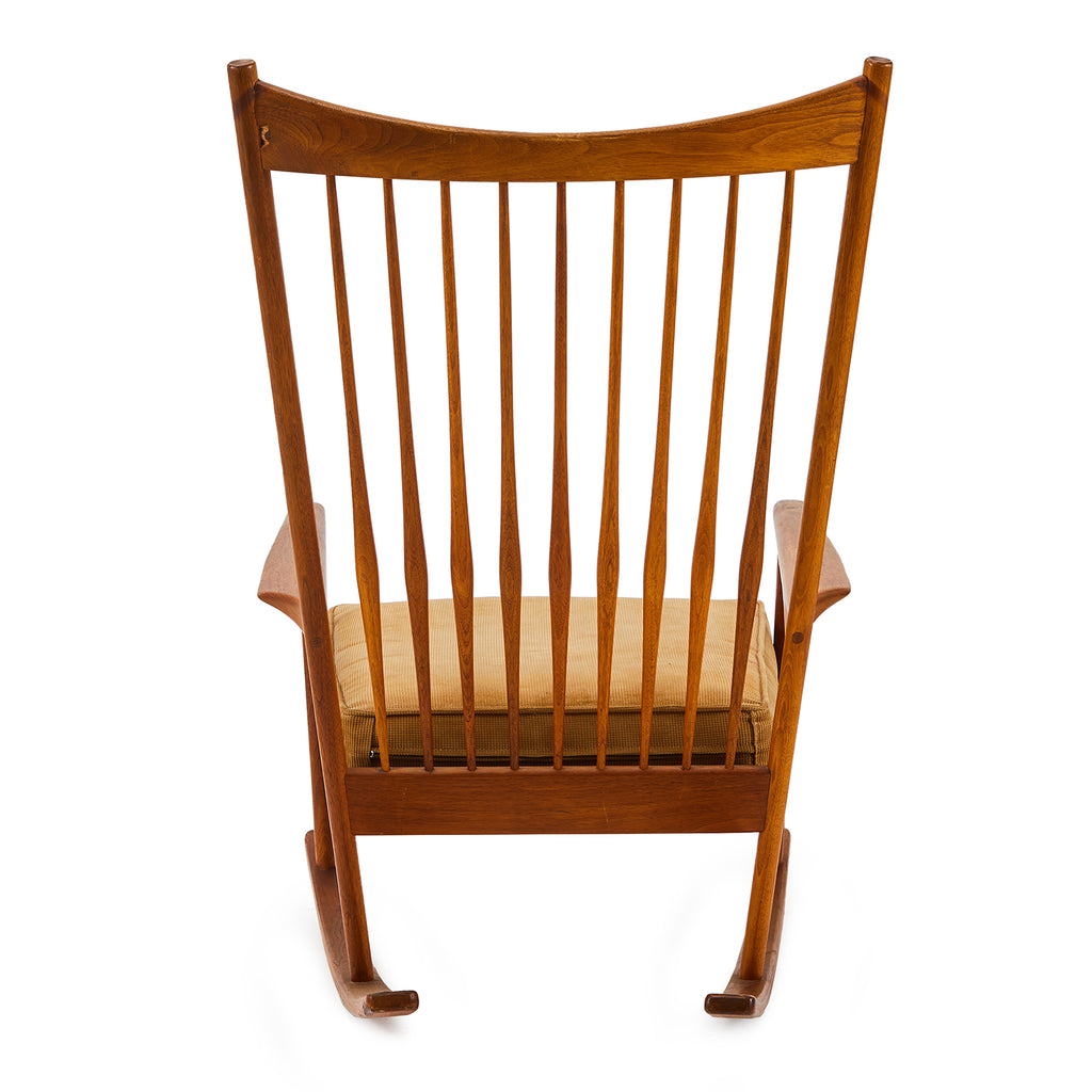 Wood & Tan Cushion Wegner Style Arm Rocker