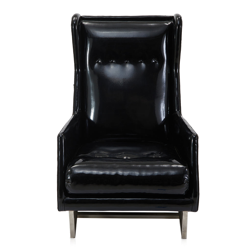 Black Patent Leather Wingback Chair