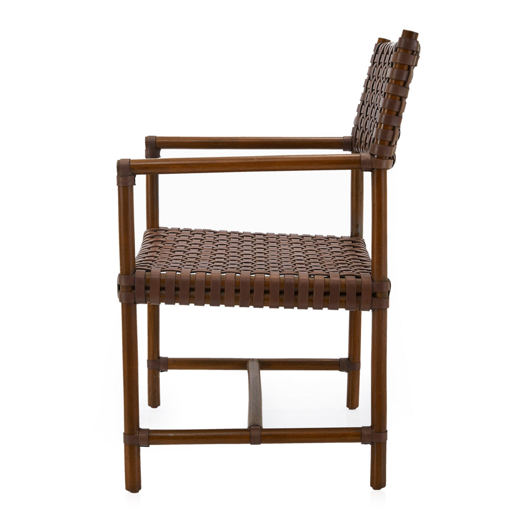 Brown Leather Woven Arm Chair