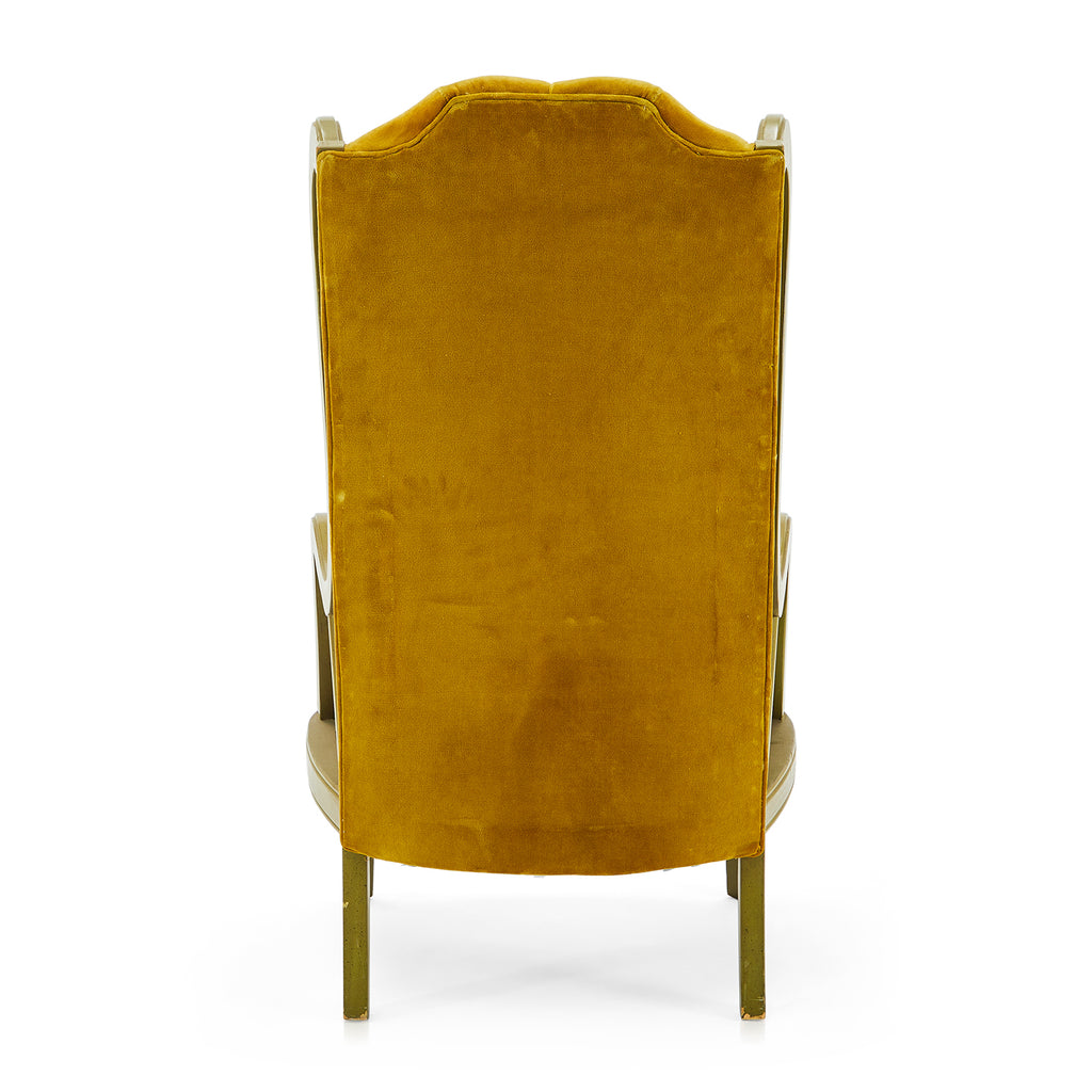 Yellow Velvet & Green Wood Tufted Hi-Back Chair