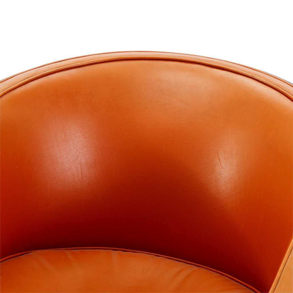 Orange Vinyl + Wood Back Swivel Barrel Chair