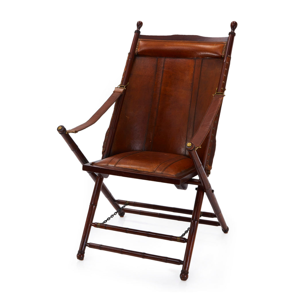 Brown Leather & Wood Vintage Campaign Chair