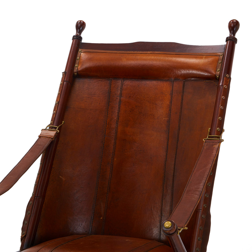Brown Leather & Wood Vintage Campaign Chair