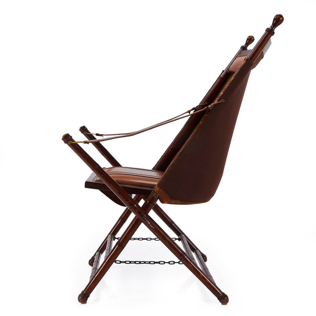 Brown Leather & Wood Vintage Campaign Chair
