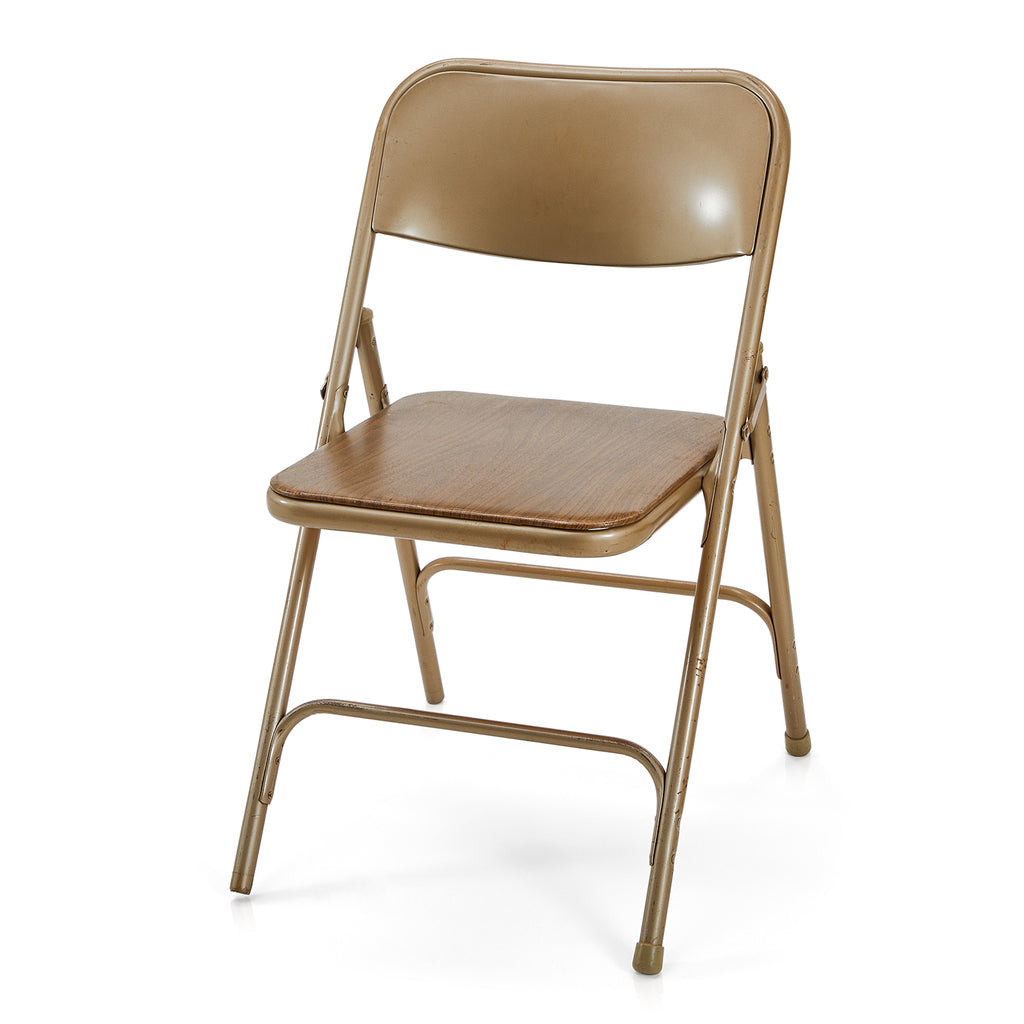 Beige & Faux Wood Metal Folding Chair