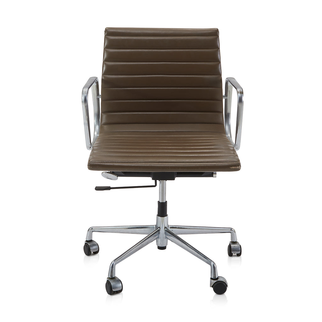 Brown Low Back Aluminum Group Rolling Office Chair