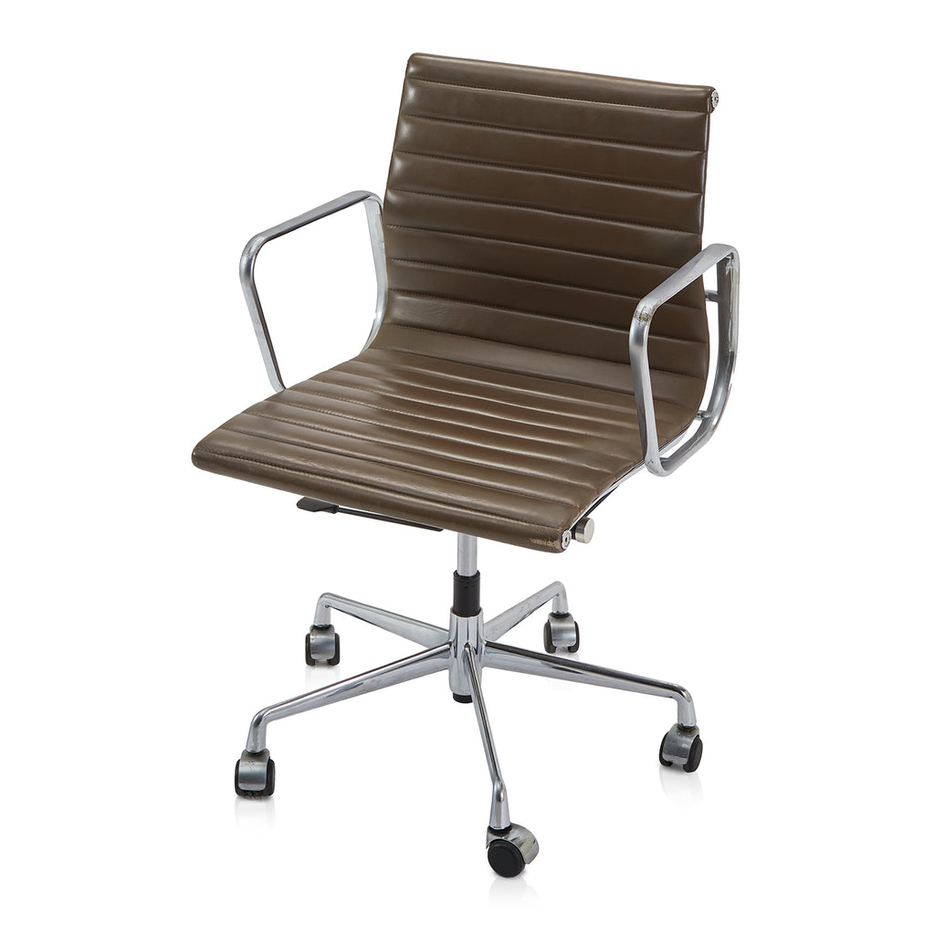 Brown Low Back Aluminum Group Rolling Office Chair