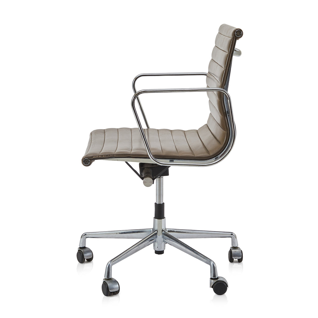 Brown Low Back Aluminum Group Rolling Office Chair