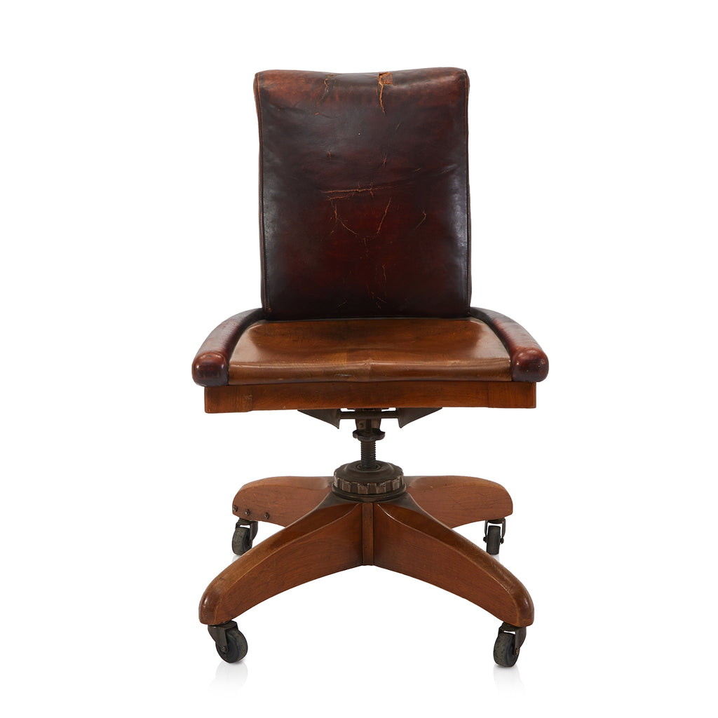 Wood & Brown Leather Vintage Office Chair