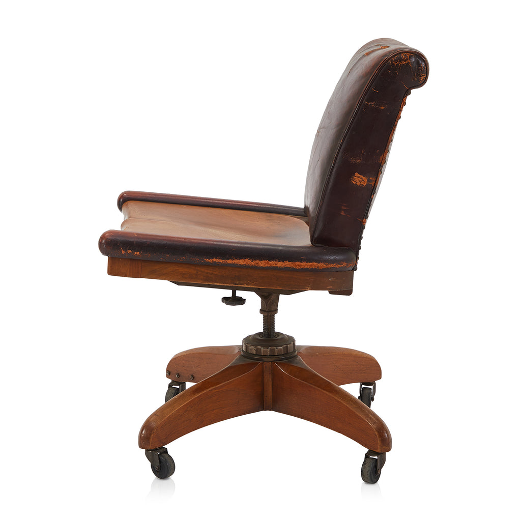 Wood & Brown Leather Vintage Office Chair