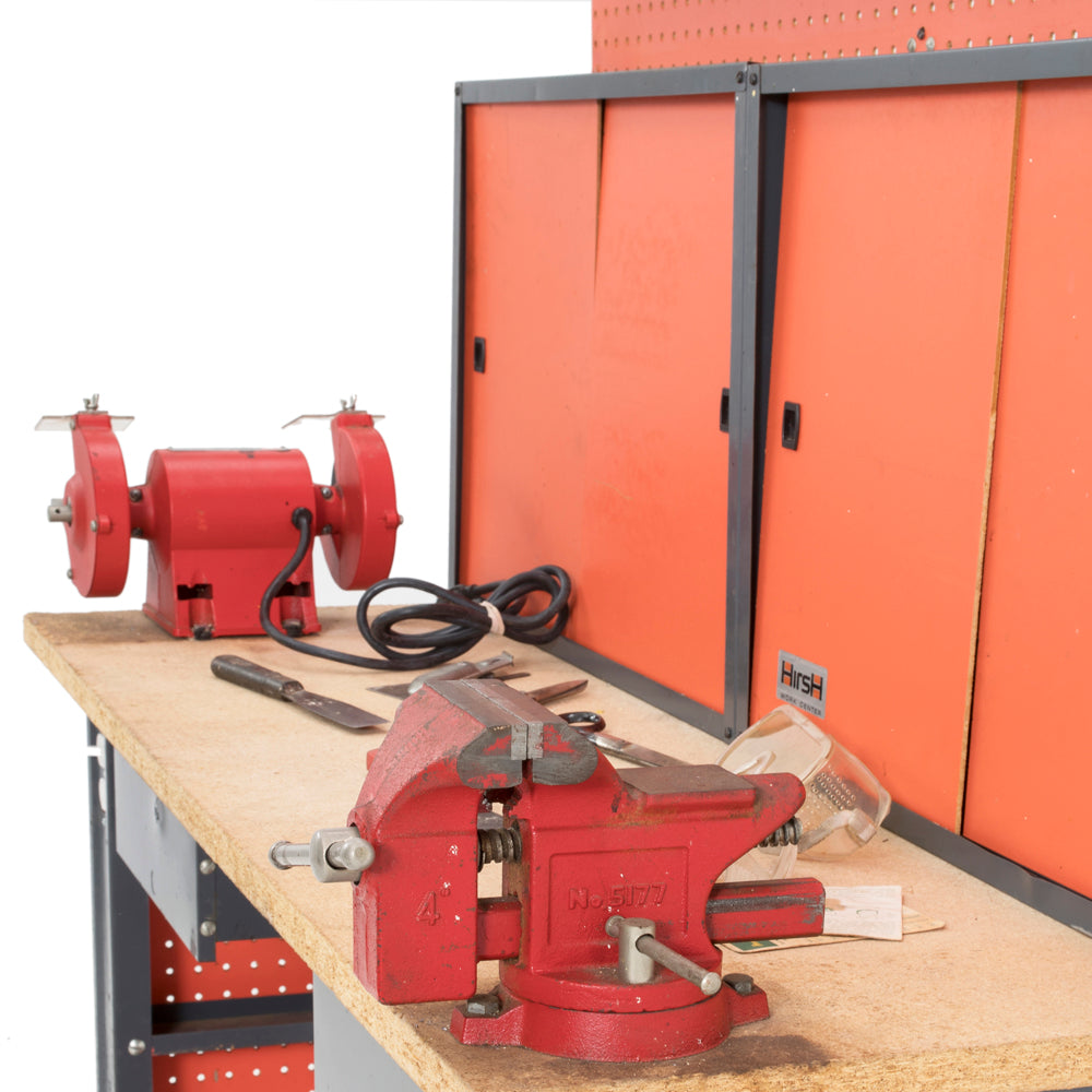 Orange Peg Board Wood Work Table