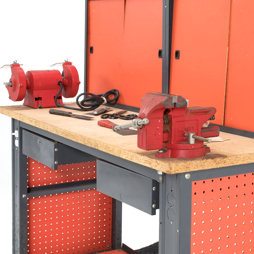 Orange Peg Board Wood Work Table