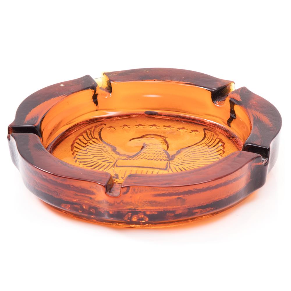 Amber Large Round Eagle Ashtray