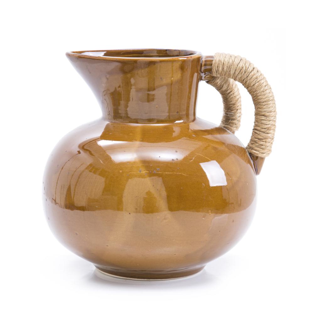 Brown Ceramic Pitcher w Woven Handle