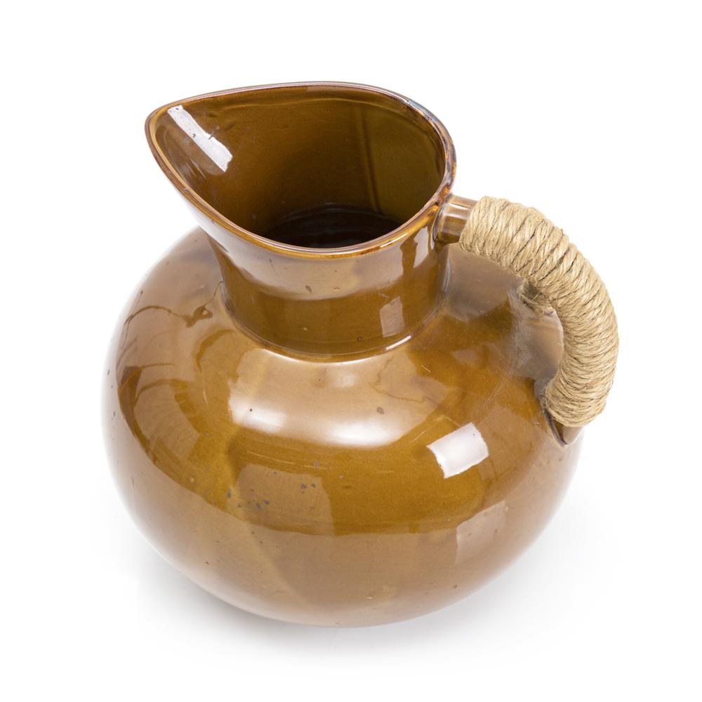 Brown Ceramic Pitcher w Woven Handle