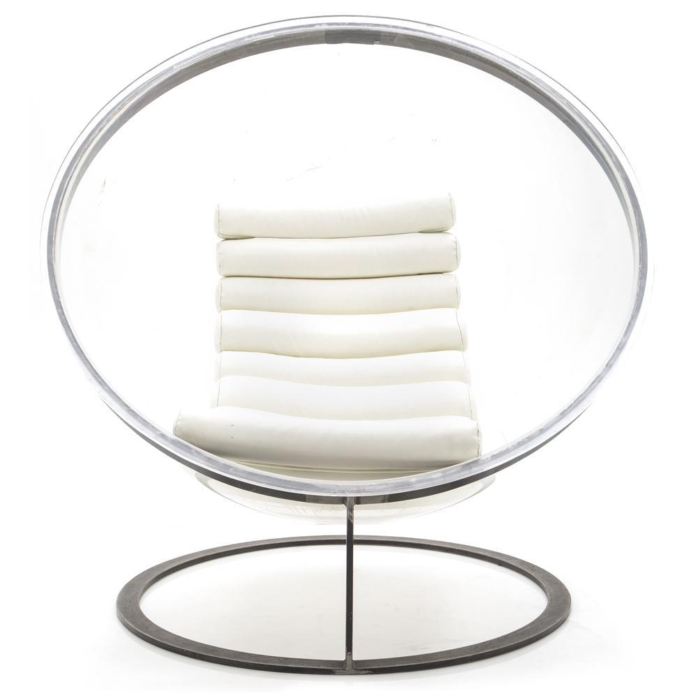 Lucite & White Vinyl Modern Ball Chair