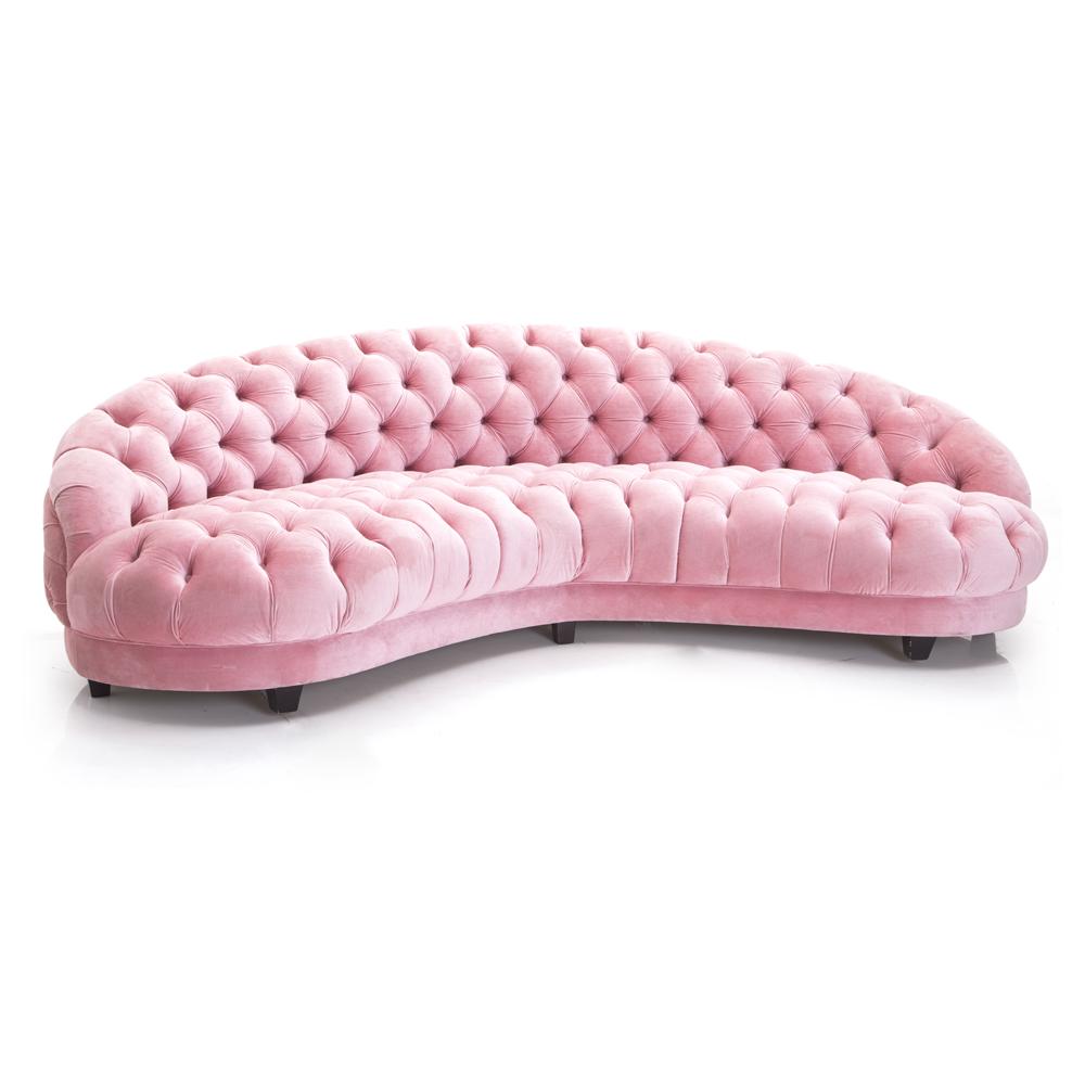 Huge Curved Velvet Tufted Sofa - Pink