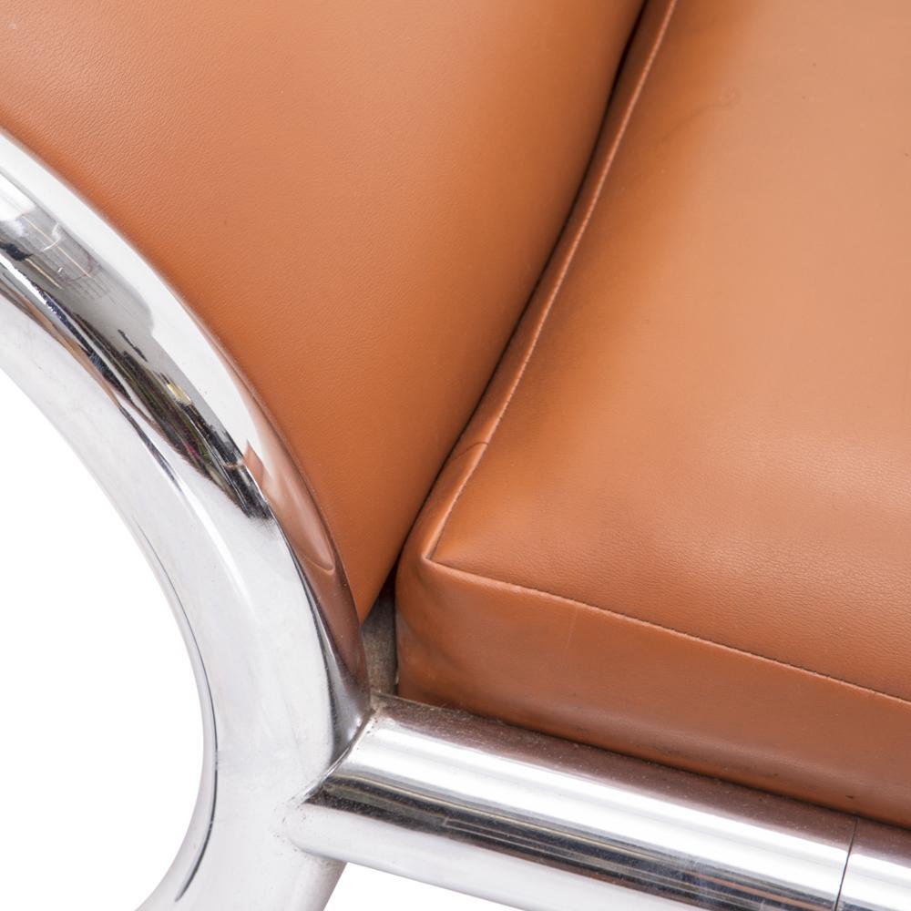 Chrome and Camel Leather Deco Chaise