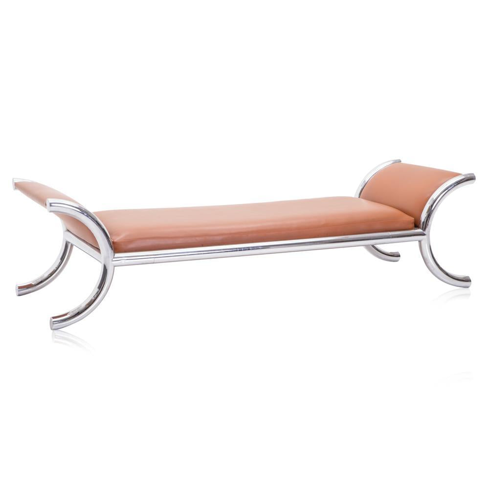 Chrome and Camel Leather Deco Chaise