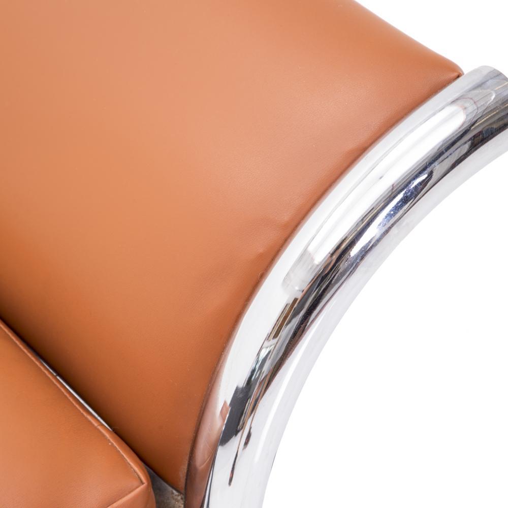 Chrome and Camel Leather Deco Chaise