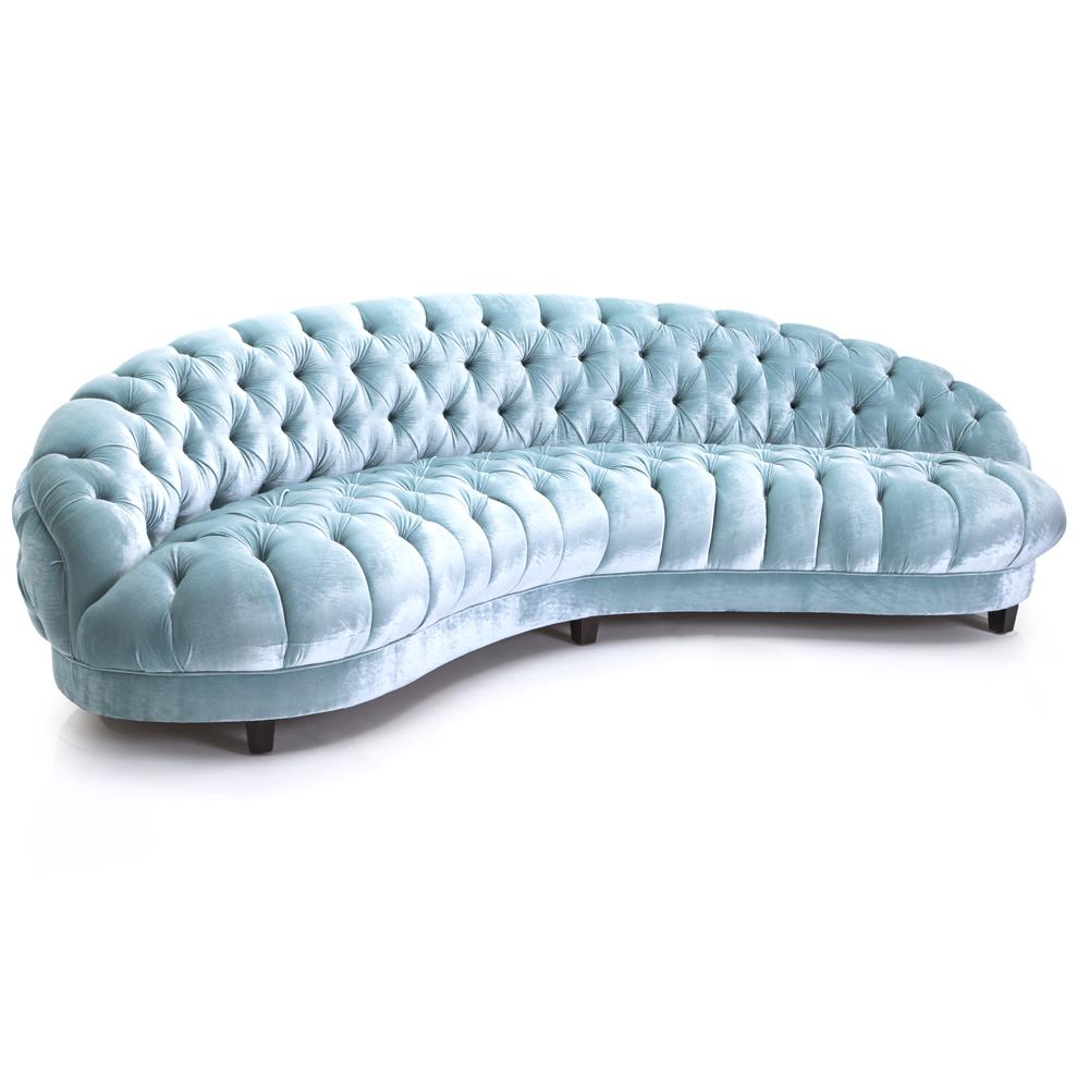 Huge Curved Velvet Tufted Sofa - Blue