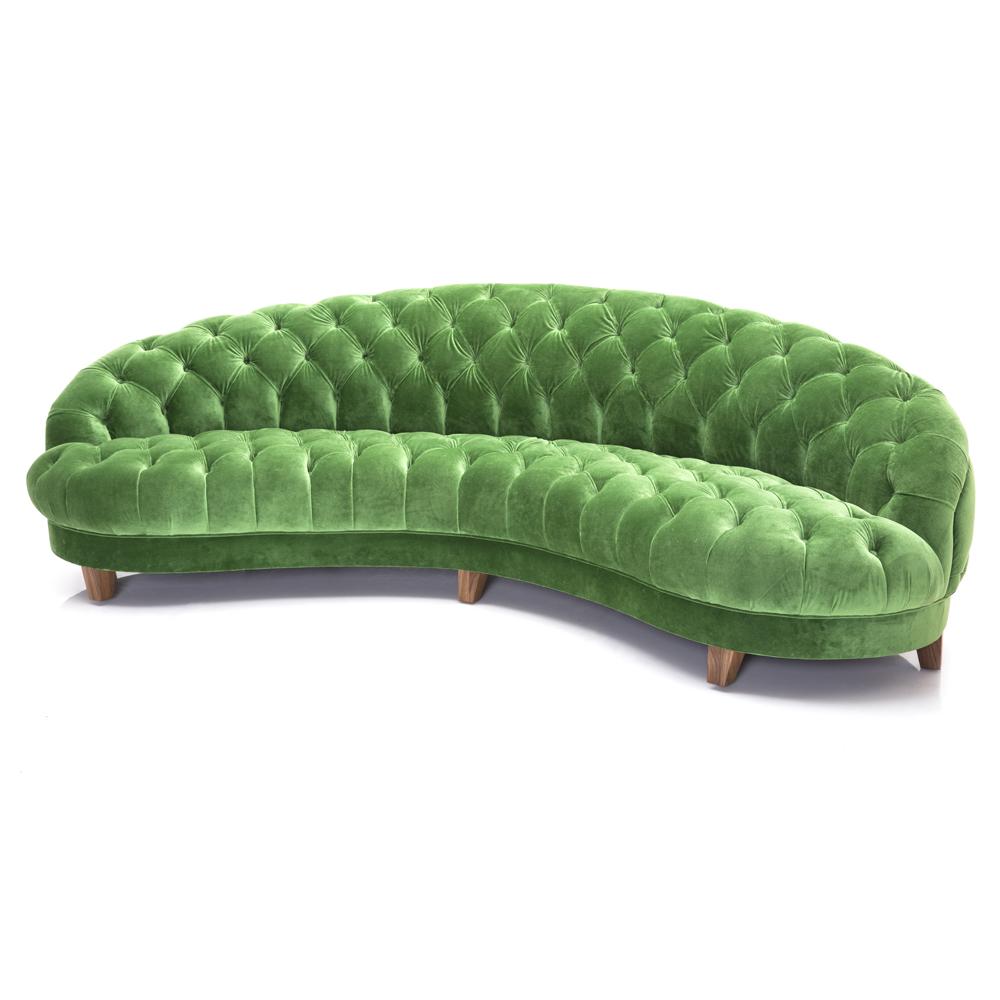 Green Huge Curved Velvet Tufted Sofa
