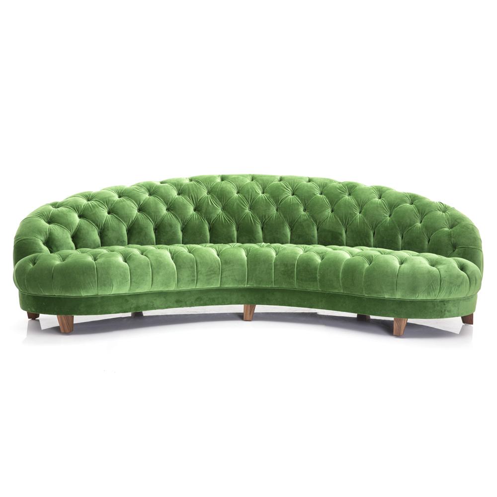 Green Huge Curved Velvet Tufted Sofa