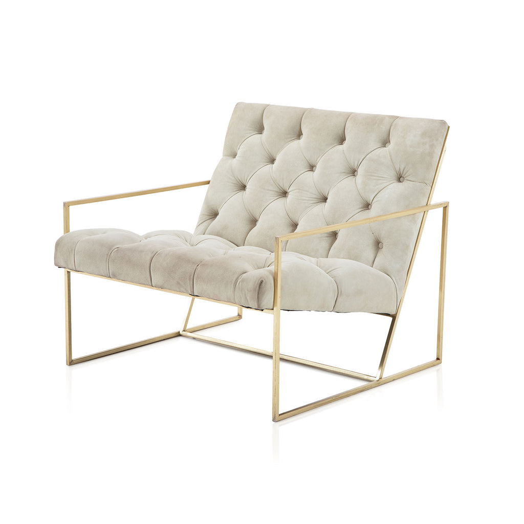 Grey Tufted Velvet Gold Frame Lounge Chair